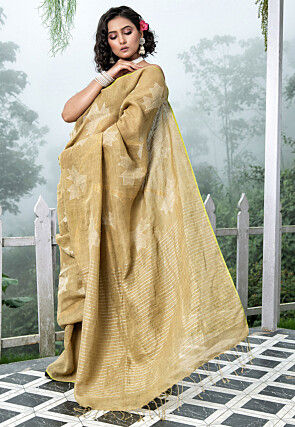 Bengal Handloom Pure Linen Saree in Beige