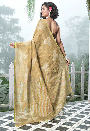 Bengal Handloom Pure Linen Saree in Beige