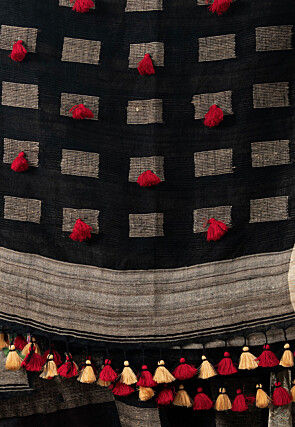 Bengal Handloom Pure Linen Saree in Black and Beige