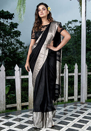 Bengal Handloom Pure Linen Saree in Black
