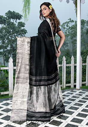 Bengal Handloom Pure Linen Saree in Black