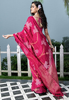 Bengal Handloom Pure Linen Saree in Fuchsia