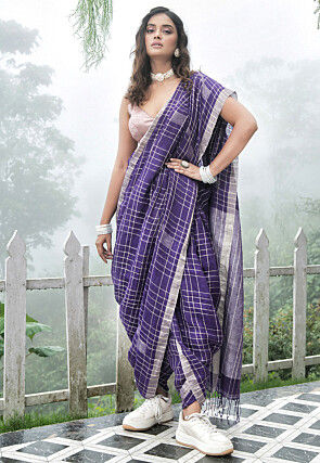 Bengal Handloom Pure Linen Saree in Purple