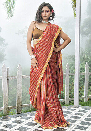 Bengal Handloom Pure Linen Saree in Rust