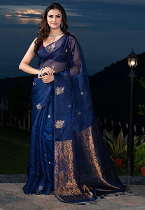 Bengal Handloom Pure Silk Saree in Dark Blue