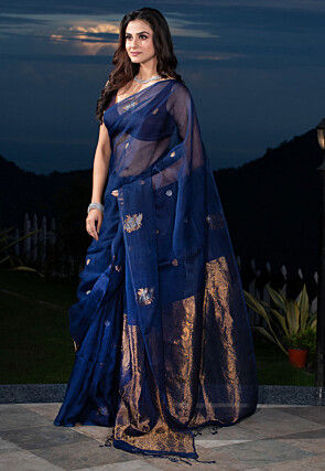 Bengal Handloom Pure Silk Saree in Dark Blue
