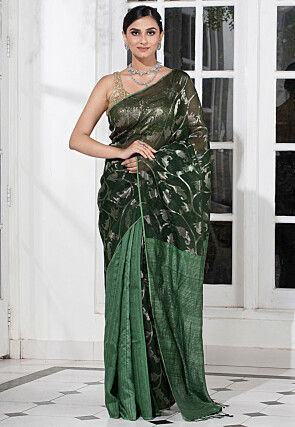 Bengal Handloom Pure Silk Saree in Dark Green