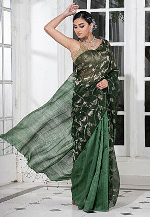 Bengal Handloom Pure Silk Saree in Dark Green