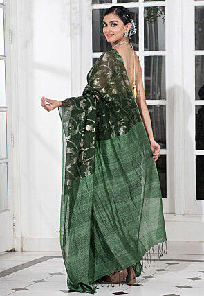 Bengal Handloom Pure Silk Saree in Dark Green