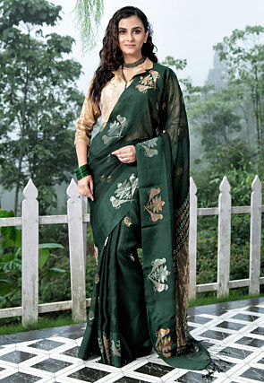 Bengal Handloom Pure Silk Saree in Dark Green