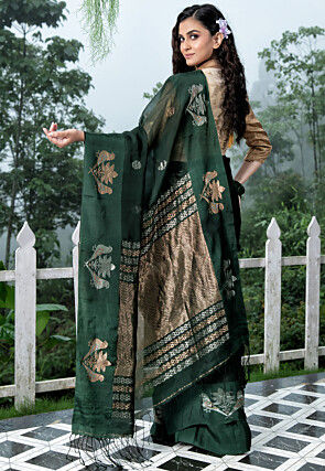 Bengal Handloom Pure Silk Saree in Dark Green