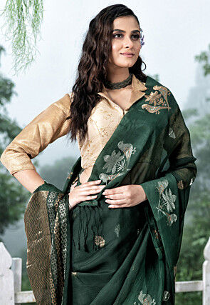 Bengal Handloom Pure Silk Saree in Dark Green