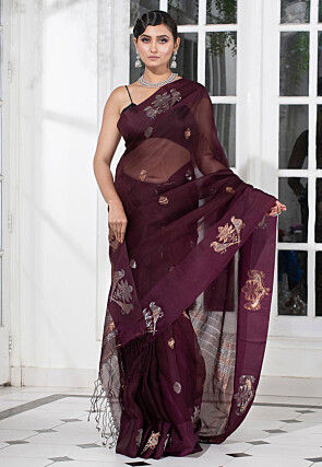 Bengal Handloom Pure Silk Saree in Dark Purple