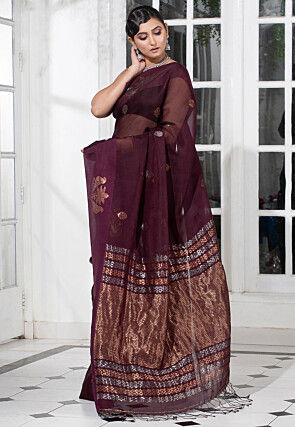 Bengal Handloom Pure Silk Saree in Dark Purple