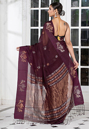 Bengal Handloom Pure Silk Saree in Dark Purple