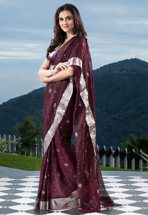 Bengal Handloom Pure Silk Saree in Dark Violet