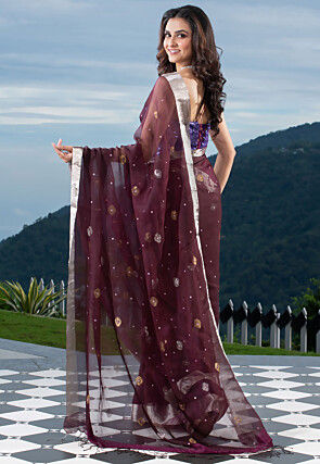 Bengal Handloom Pure Silk Saree in Dark Violet