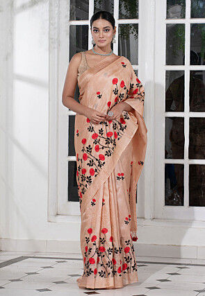 Bengal Handloom Pure Silk Saree in Light Peach