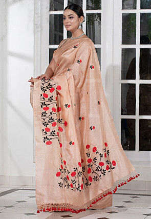 Bengal Handloom Pure Silk Saree in Light Peach