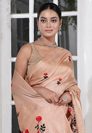 Bengal Handloom Pure Silk Saree in Light Peach