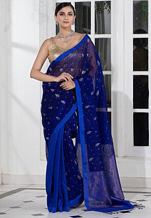 Bengal Handloom Pure Silk Saree in Navy Blue