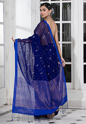 Bengal Handloom Pure Silk Saree in Navy Blue