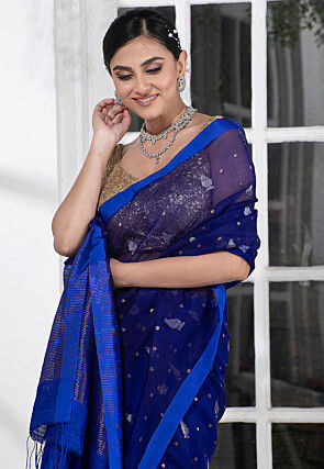 Bengal Handloom Pure Silk Saree in Navy Blue