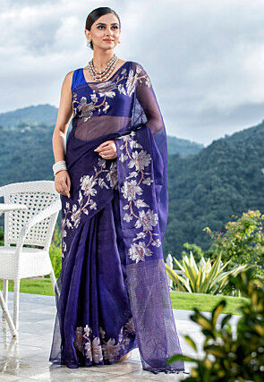 Bengal Handloom Pure Silk Saree in Navy Blue