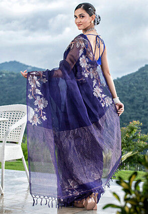 Bengal Handloom Pure Silk Saree in Navy Blue