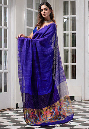Bengal Handloom Pure Silk Saree in Royal Blue