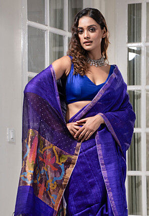 Bengal Handloom Pure Silk Saree in Royal Blue