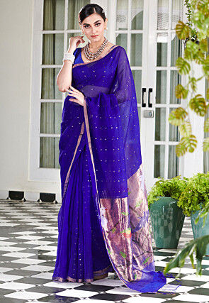 Bengal Handloom Pure Silk Saree in Royal Blue