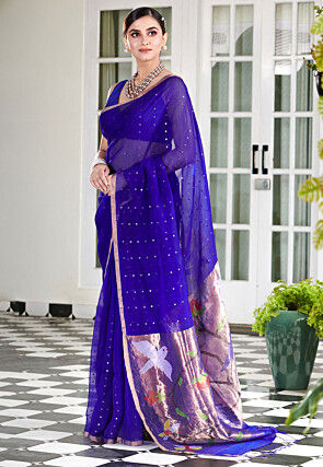 Bengal Handloom Pure Silk Saree in Royal Blue