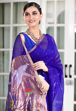 Bengal Handloom Pure Silk Saree in Royal Blue