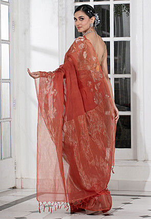Bengal Handloom Pure Silk Saree in Rust