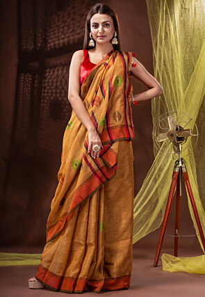 Bengal Handloom Tissue Silk Saree in Light Brown
