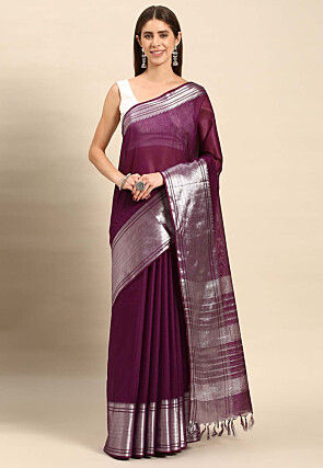 Bhagalpuri Silk Saree in Dark Purple