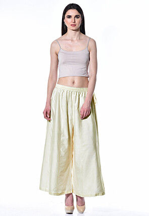 Plain Cotton Silk Palazzo in Off White