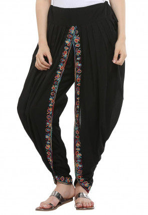 Aari Embroidered Cotton Dhoti Pant in Black