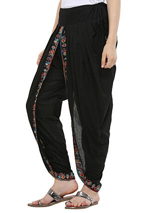 Aari Embroidered Cotton Dhoti Pant in Black