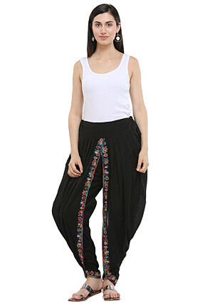 Aari Embroidered Cotton Dhoti Pant in Black