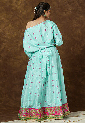 Block Printed Art Silk Gown in Sea Green