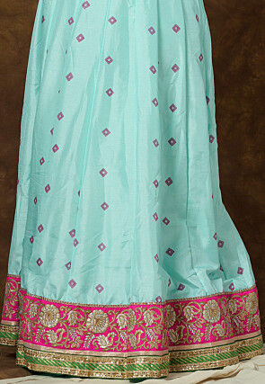 Block Printed Art Silk Gown in Sea Green