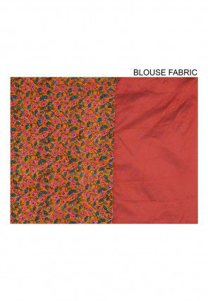 Block Printed Art Silk Saree in Orange