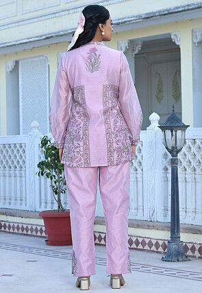 Block Printed Chanderi Silk Co Ord Set in Pink
