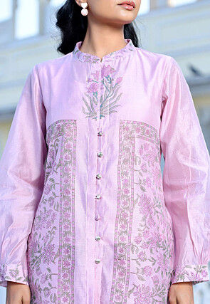 Block Printed Chanderi Silk Co Ord Set in Pink