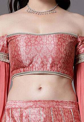 Digital Printed Art Silk Lehenga in Peach