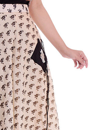 Block Printed Chanderi Silk Skirt in Light Beige