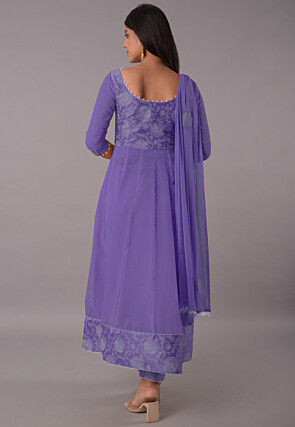 Block Printed Chiffon Georgette Anarkali Suit in Dark Purple