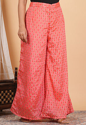 Block Printed Chinon Crepe Palazzo in Peach